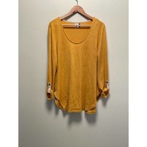 Antrhopologie Akemi + Kin Womens Tunic Large Mustard Yellow Roll Tab Sleeve Boho